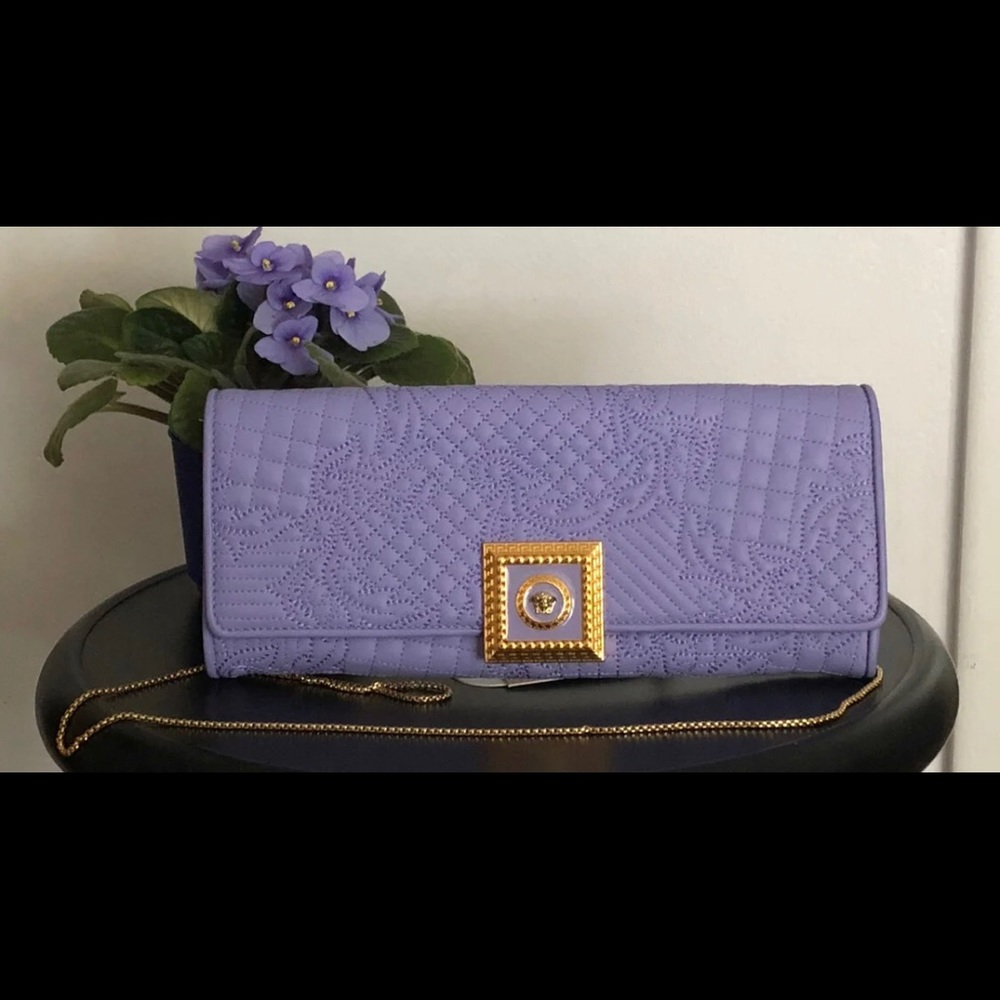 Versace vanitas clutch on chain violet  leather